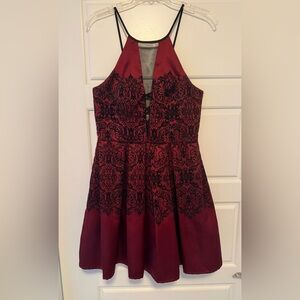 Teeze Me Burgundy Dress with Black Accents